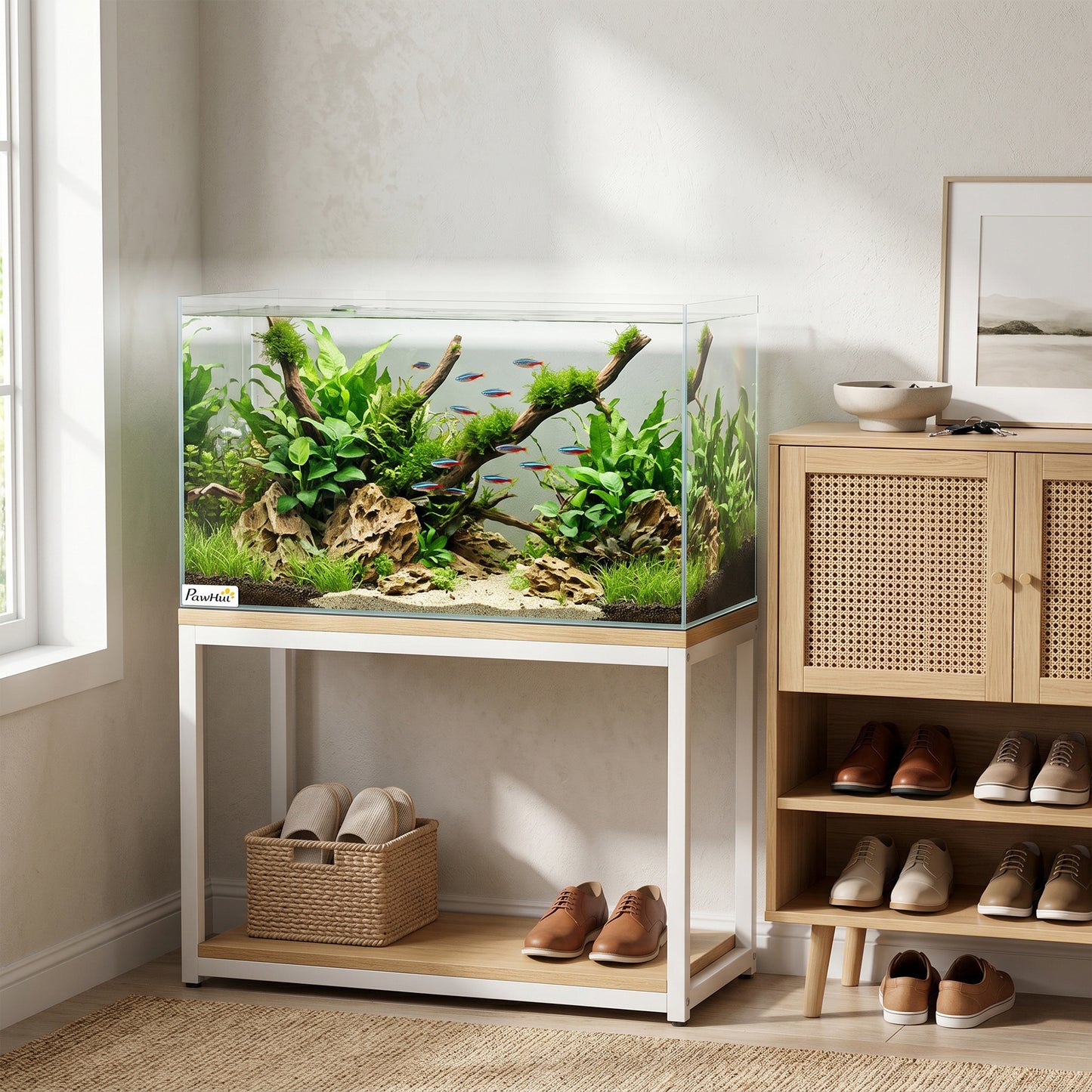 PawHut Fish Tank Bare Glass for DIY Glass Aquarium with Protective Base Mat 43L Transparent for Fish Shrimps