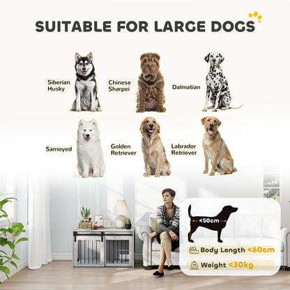PawHut 98cm Dog Crate Furniture with Removable Cushion for Large Dogs - Grey