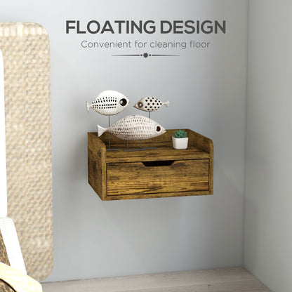 HOMCOM Floating Nightstands Set of 2, Wall Mounted Bedside Table with Drawer for Bedroom, Rustic Brown