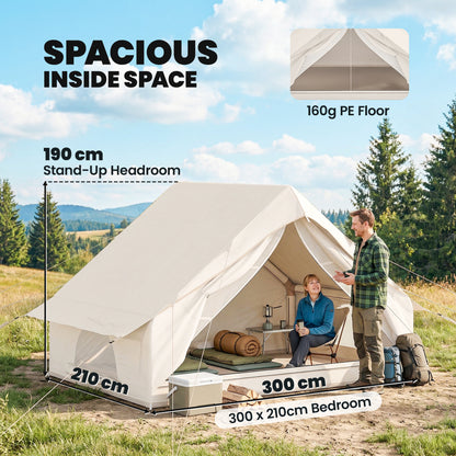 Outsunny Inflatable Tent Waterproof for Camping Blow Up Tent with Pump Carry Bag for 2-4 Person, Beige