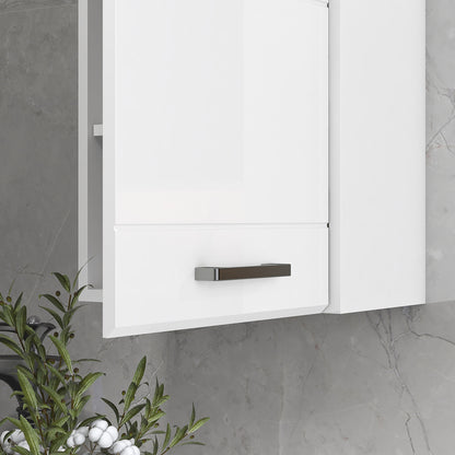 kleankin Bathroom Wall Cabinet, High Gloss Bathroom Storage Cabinet with Soft-Close Door, 3 Shelves, Adjustable Shelf, White