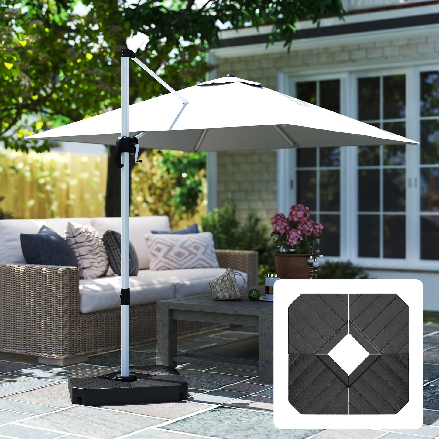 Outsunny Umbrella Weights for Cantilever Parasols, Set of 4 Heavy Duty Parasol Base Stand Weights, 80kg Sand or 60kg Water Filled, Black