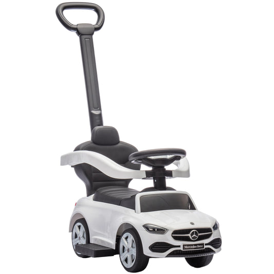AIYAPLAY 2 in 1 Baby Ride on Push Car Mercedes-Benz C-Class Licensed Walker Foot to Floor Push-Along with Removable Handle, White