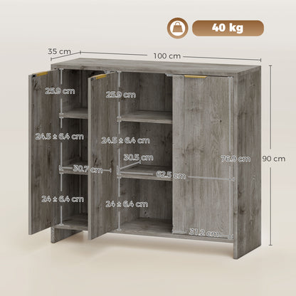 HOMCOM Sideboard Cabinet, Modern Storage Cabinet with 3 Doors and Adjustable Shelves for Living Room, Dining Room, Grey