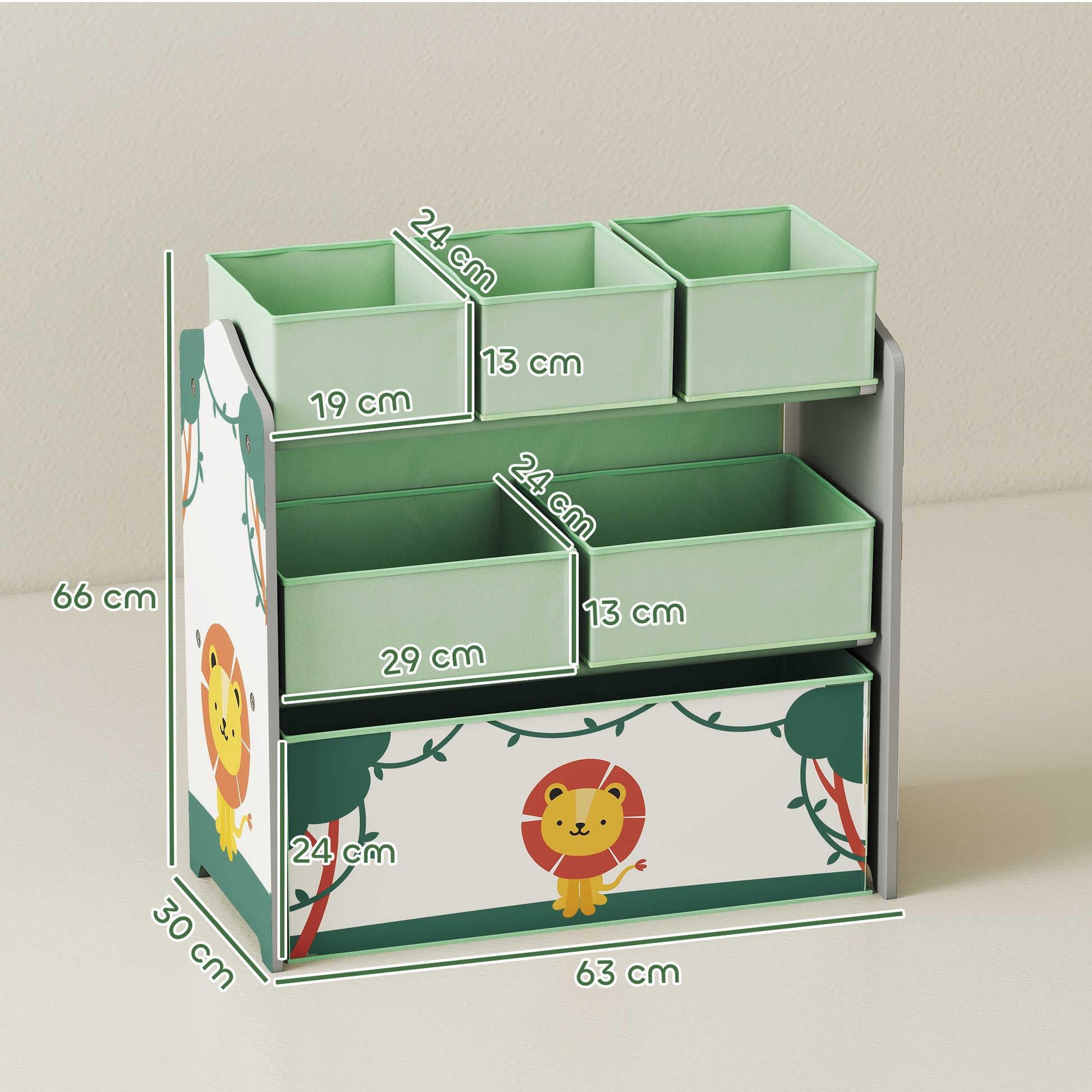 AIYAPLAY Kids Toy Storage Units, 3-Tier Toy Organiser Shelf with 6 Removable Boxes for Kids, Bedroom, Playroom, Green--ChewyGames-ChewyGames