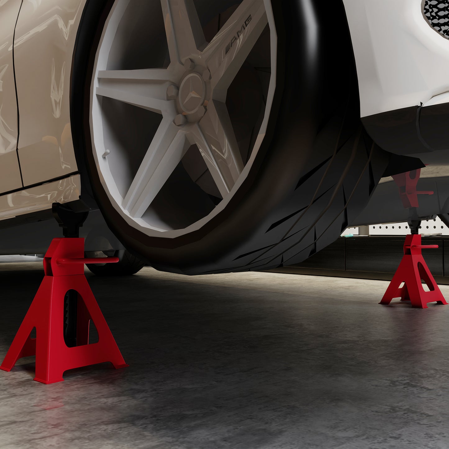 HOMCOM Axle Stands 6 Ton Car Jack Stands Pack of 2, 38.5-60 cm Height Adjustable Support Jack Stand, Heavy Duty Car Lift Tool for Vehicles, Caravans, Workshops, Garages, Red