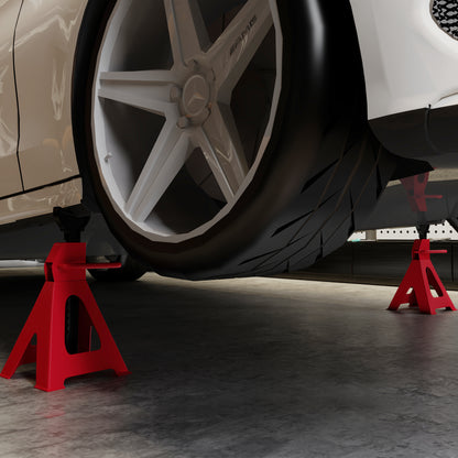 HOMCOM Axle Stands 6 Ton Car Jack Stands Pack of 2, 38.5-60 cm Height Adjustable Support Jack Stand, Heavy Duty Car Lift Tool for Vehicles, Caravans, Workshops, Garages, Red