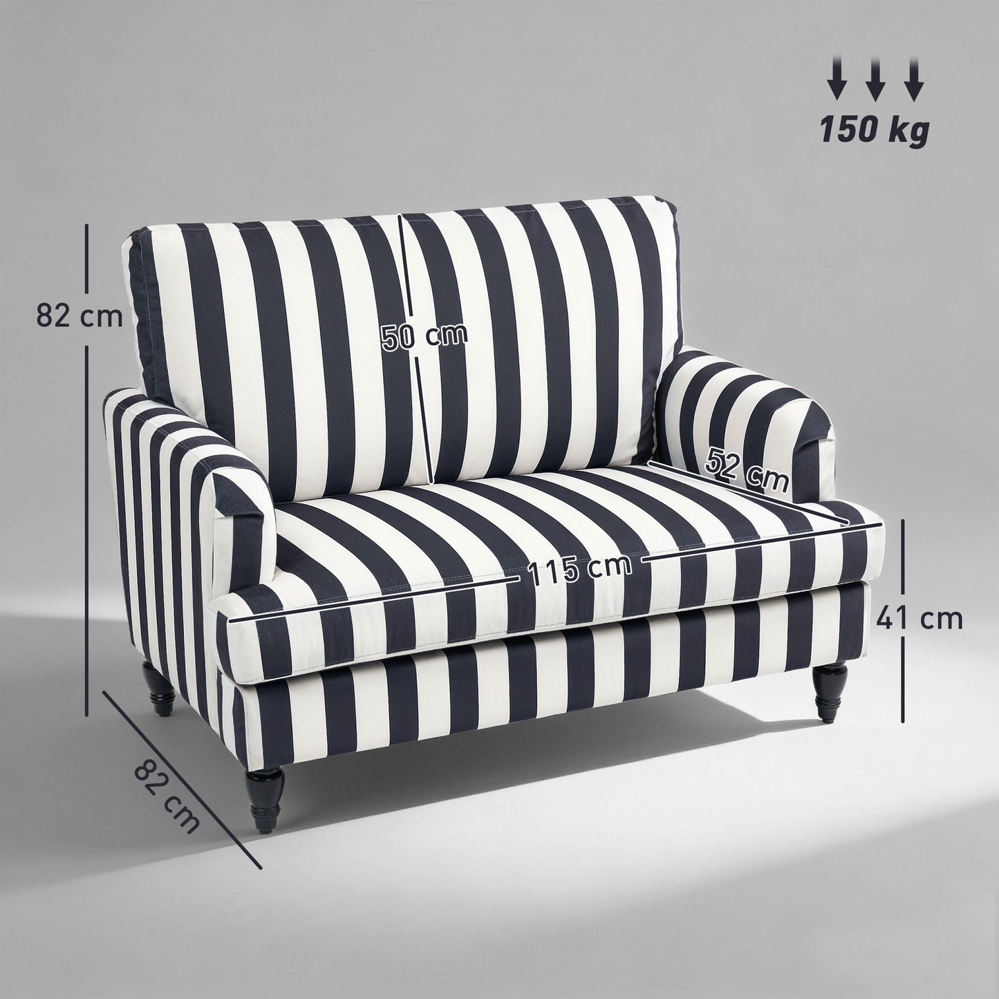 HOMCOM Modern Cuddle Chair, Velvet Single Sofa Armchair with Stripe, Turned Legs and Wide Seat, Upholstered Snuggle Chair for Living Room, Bedroom, Black and White