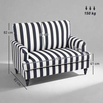 HOMCOM Modern Cuddle Chair, Velvet Single Sofa Armchair with Stripe, Turned Legs and Wide Seat, Upholstered Snuggle Chair for Living Room, Bedroom, Black and White