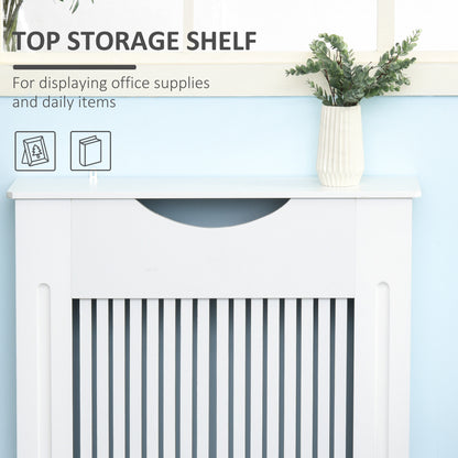 HOMCOM Painted MDF Radiator Cover Heater Cabinet Modern Slatted Home Furniture Living Room Bedroom Worktop White 82H x 78W x 19D