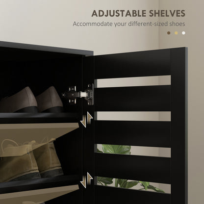 HOMCOM Narrow Shoe Cabinet for Entryway, 5-Tier Slim Shoe Storage Cabinet with 2 Slatted Doors and Adjustable Shelves