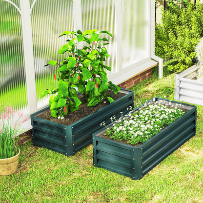 Outsunny Set of Two 110 x 65cm Steel Planter Boxes - Green