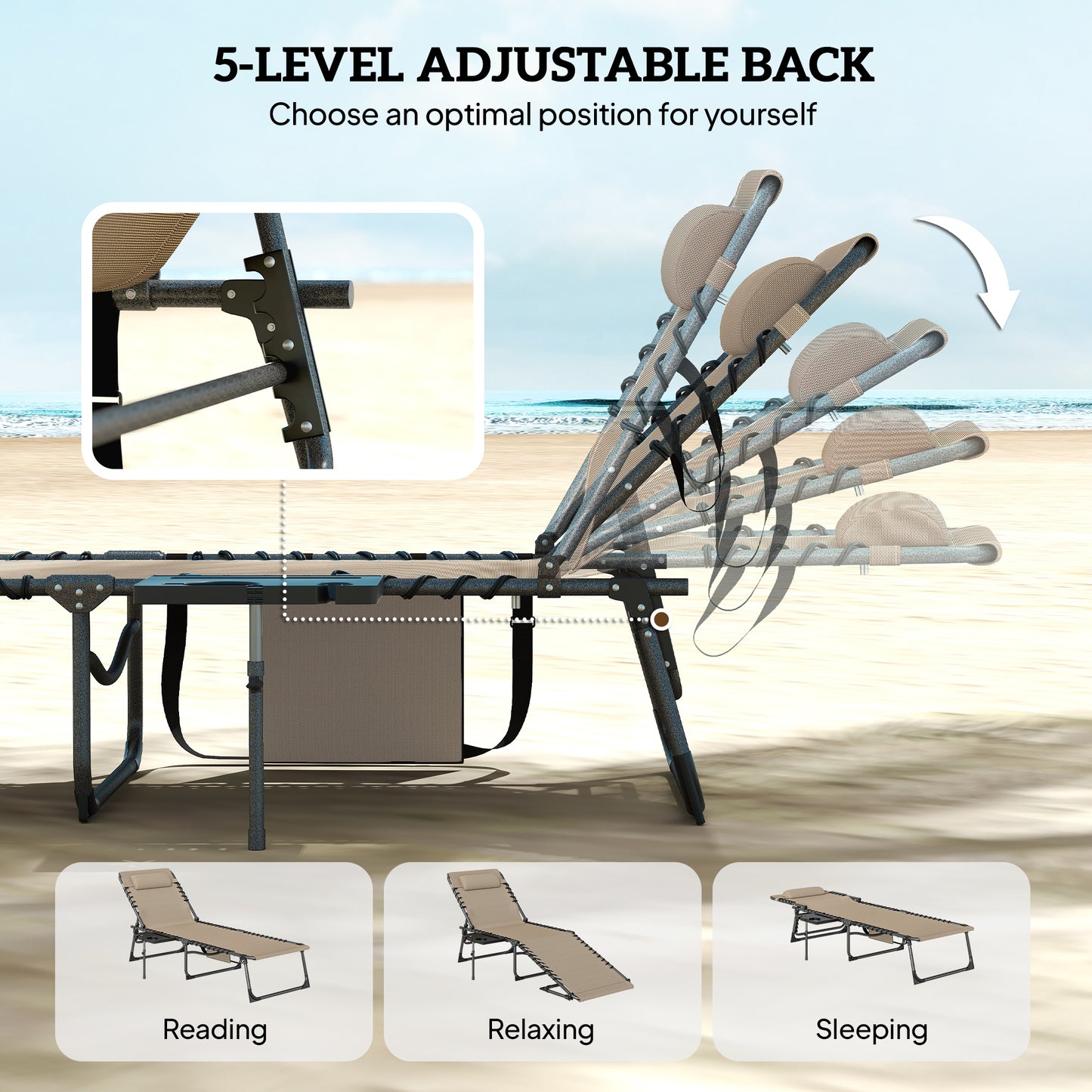 Outsunny Five-Position Reclining Sun Loungers Set of 2 - Beige