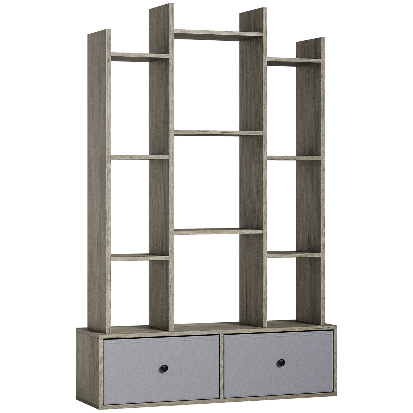 HOMCOM 12 Shelf Storage Unit, with Drawers - Graphite Wood Effect--ChewyGames-ChewyGames