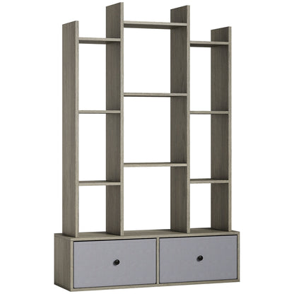 HOMCOM 12 Shelf Storage Unit, with Drawers - Graphite Wood Effect--ChewyGames-ChewyGames