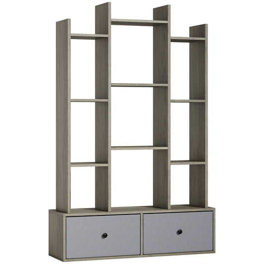 HOMCOM 12 Shelf Storage Unit, with Drawers - Graphite Wood Effect--ChewyGames-ChewyGames