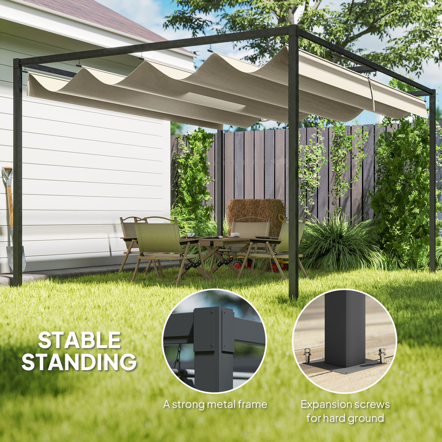 Outsunny 3x2m Metal Pergola with Retractable Roof, Garden Gazebo Canopy Shelter for Outdoor, Patio, Cream White