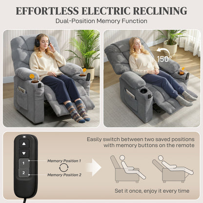 HOMCOM Recliner Armchair with Vibration Massage, Heat, Whisper-Quiet Motor, Memory Function, Power Reclining Chair, Dark Grey