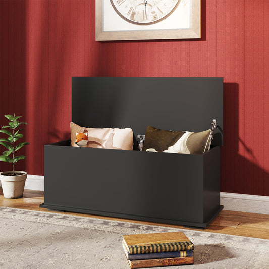 HOMCOM 113L Storage Chest, Storage Box with Flip-Top Lid and 2 Safety Hinges, Storage Trunk for Living Room, Entryway, 100 x 40 x 40 cm, Black--ChewyGames-ChewyGames