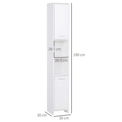 HOMCOM Tall Bathroom Storage Cabinet with Three-position Adjustable Shelves For Neutral Style, Hallway White