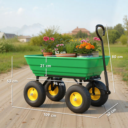 Outsunny 75 Litre Large Garden Cart, Tipping Wheelbarrows Heavy Duty Garden Dump Trolley 200kg Capacity for Festivals, Tools, Plants, Logs - Green