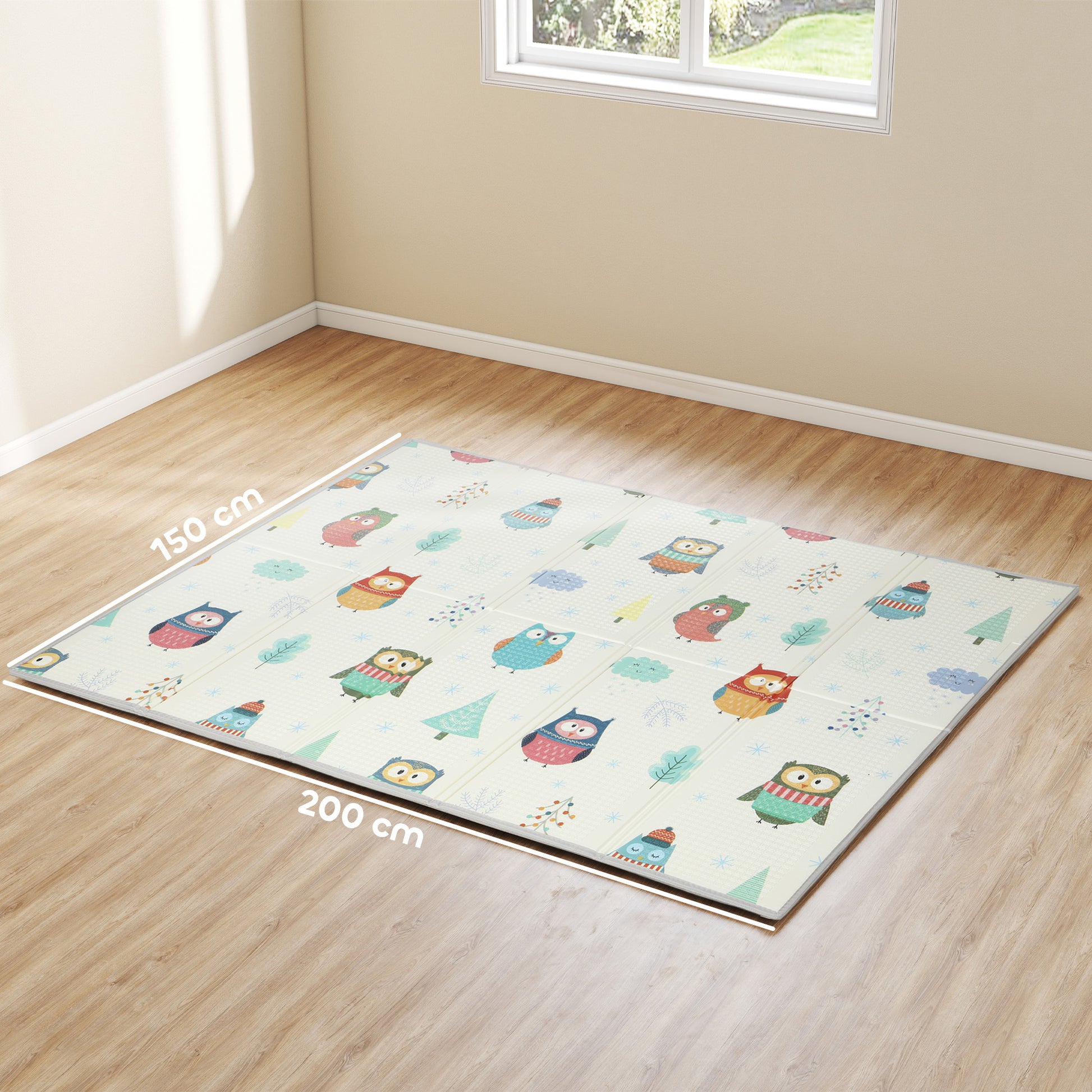 AIYAPLAY Foldable Baby Plat Mat Double Sided, Kids Floor Mat for Crawling, 200L x 150W cm, Car track and Owl Theme-Play Mats-ChewyGames-ChewyGames