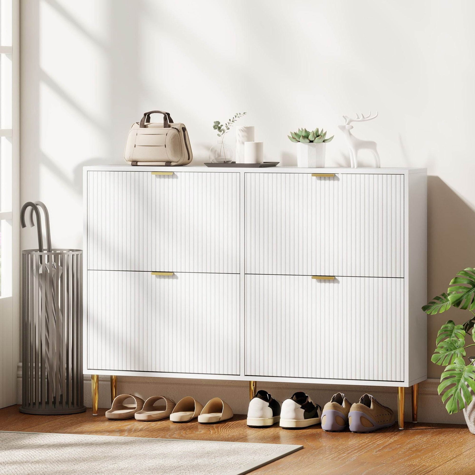 HOMCOM Elegant Four-Drawer Shoe Cabinet - White