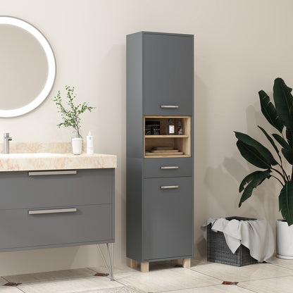 HOMCOM Tall Bathroom Storage Cabinet with MDF Triamine Board and Waterproof Sticker - Matte Grey