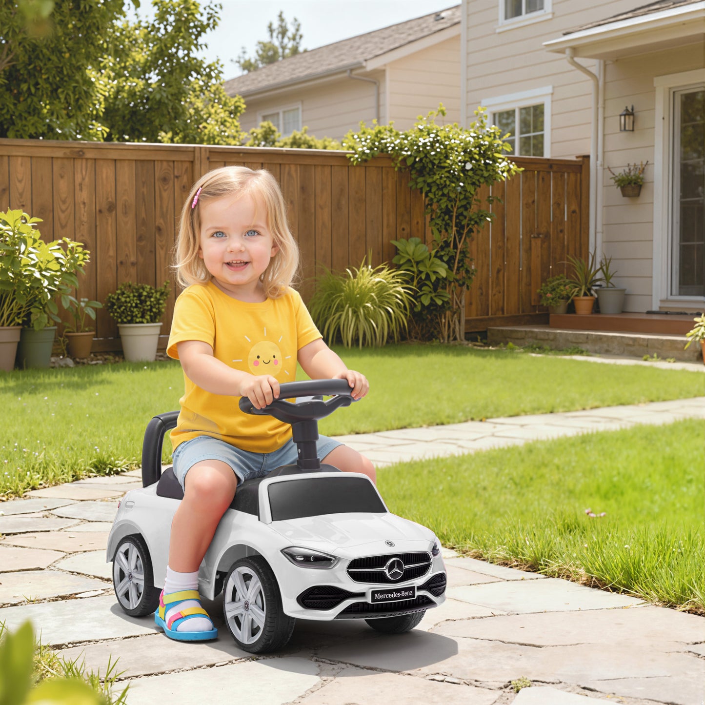 AIYAPLAY Official Mercedes-Benz Ride On Car, Foot to Floor Sliding Walker with Horn, Engine Sounds and Under-Seat Storage, White