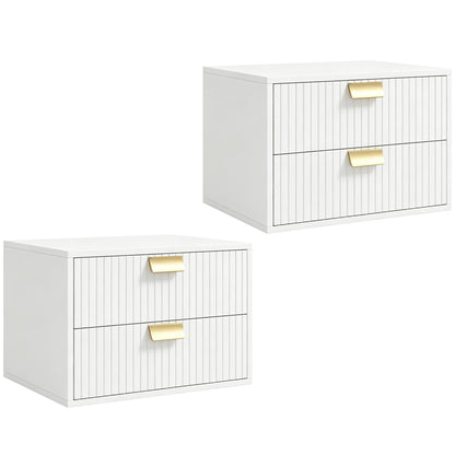 HOMCOM Modern Floating Nightstands Set of 2, Wall Mounted Bedside Tables with 2 Drawers, White