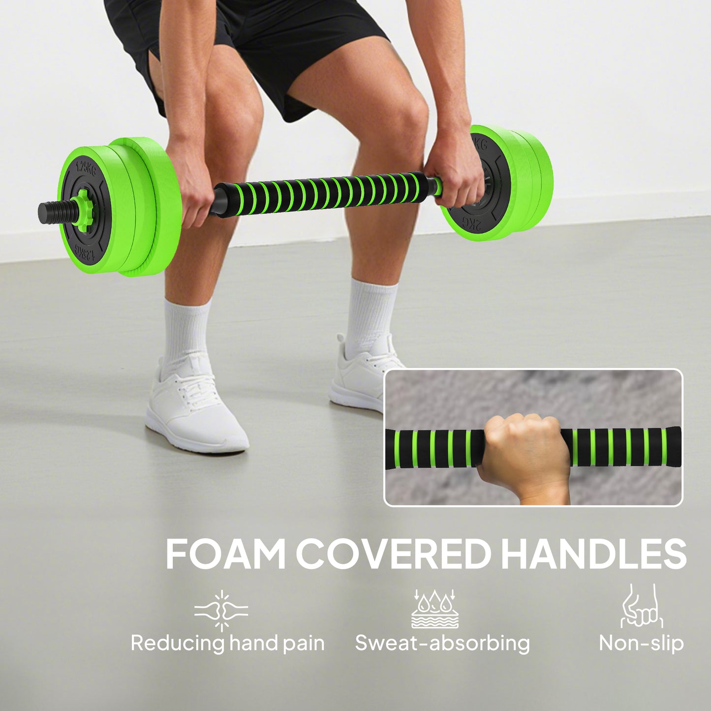 SPORTNOW 20kg 6-In-One Adjustable Weight Dumbbells Set, Barbell, Kettlebell, Push Up Stand - Green