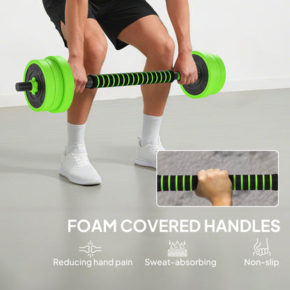 SPORTNOW 20kg 6-In-One Adjustable Weight Dumbbells Set, Barbell, Kettlebell, Push Up Stand - Green