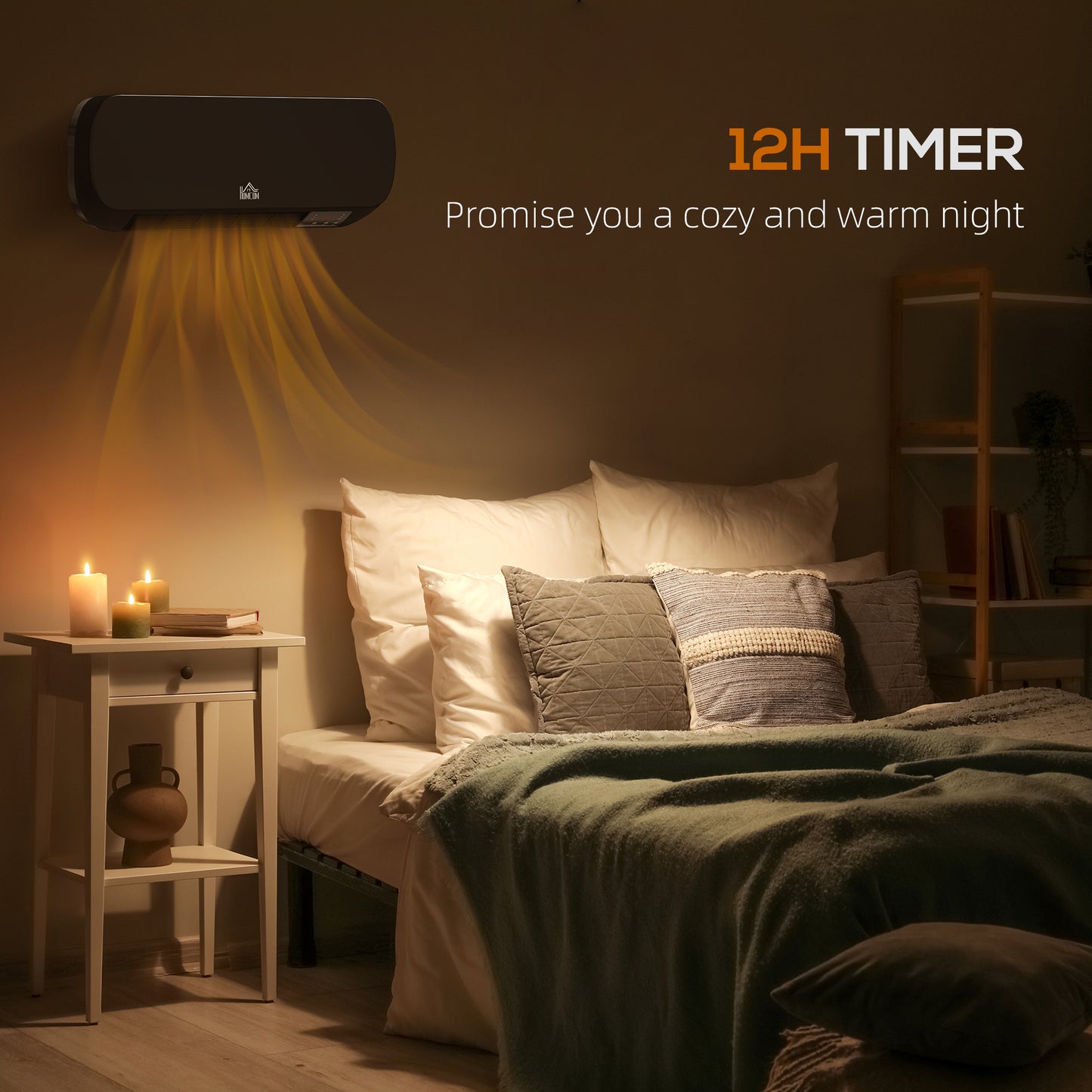 HOMCOM 2000W Wall Mounted Ceramic Space Heater, 10-49°C Temperature, Black