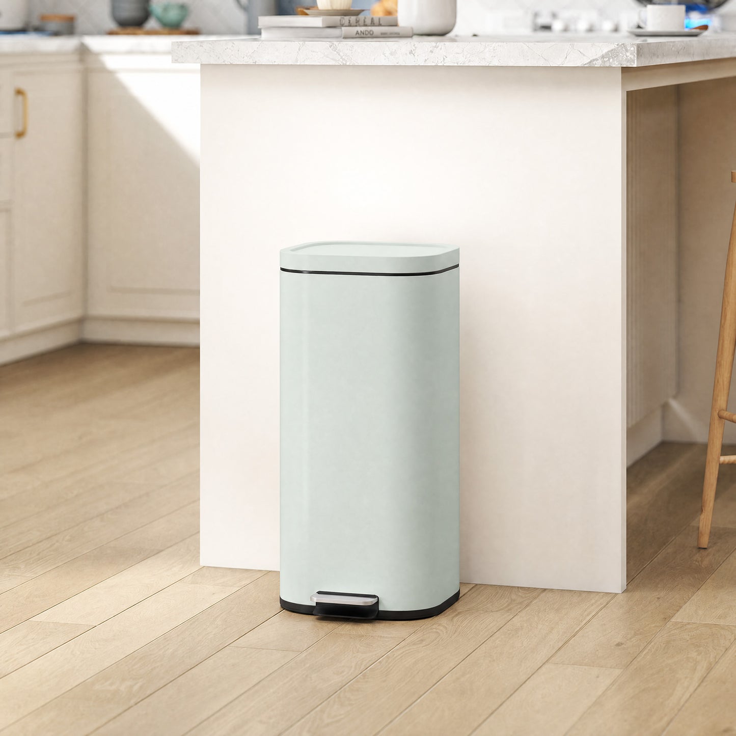 HOMCOM 30L Kitchen Bin, Compact Pedal Bin with Soft-Close and Stay-Open Lid, Removable Bucket for Kitchen, Home, Office, Green