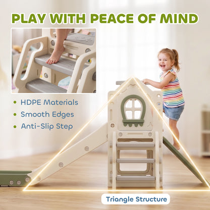AIYAPLAY Foldable 4 in 1 Toddler Slide with Climber, Basketball Hoop, Storage Space and Basketball for Ages 1-3 Years, Cream