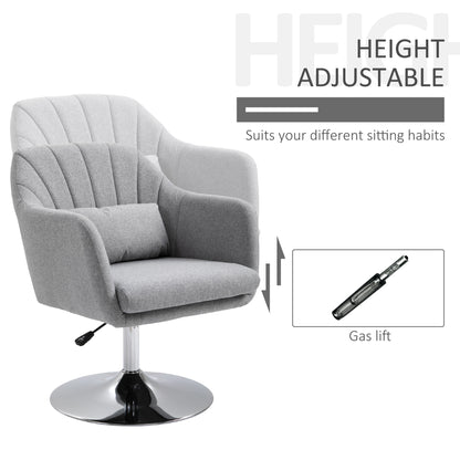 HOMCOM Swivel Accent Chair, Linen Fabric Tub Vanity Chair, Modern Armchair with Adjustable Height and Lumbar Support for Living Room Bedroom Salon Make up Room Dressing Table, Light Grey