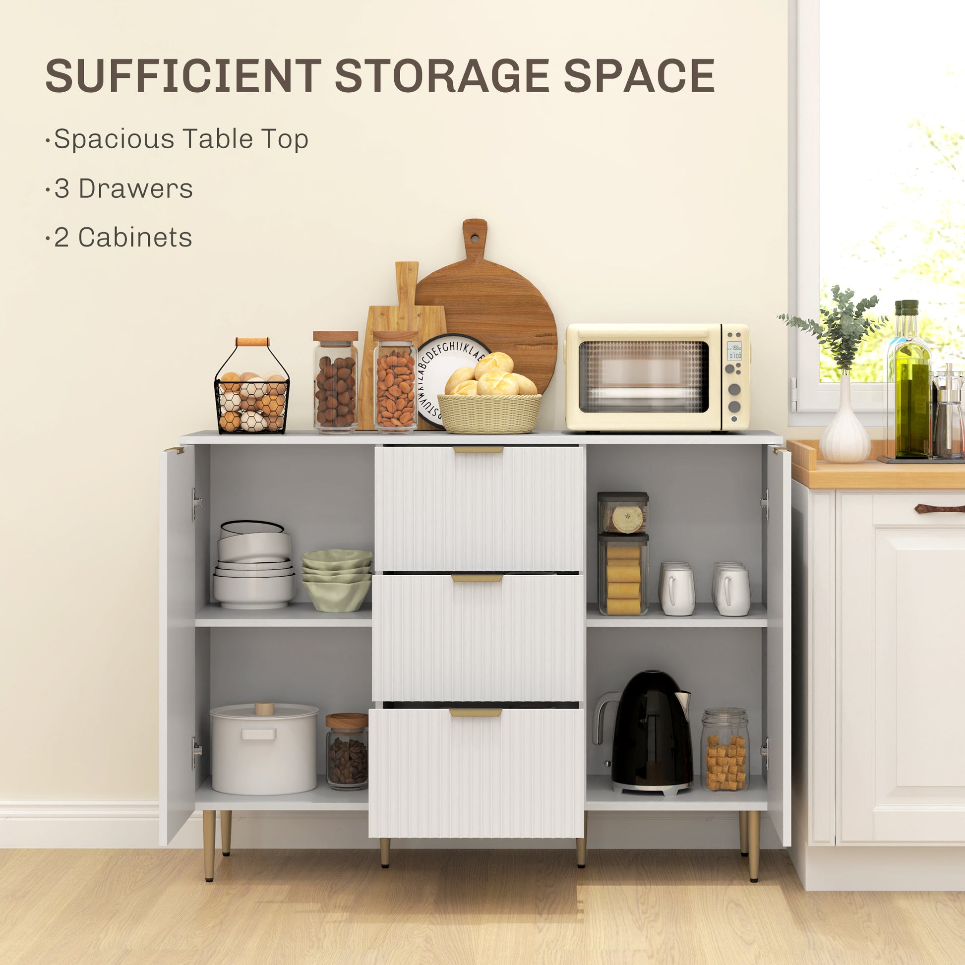 HOMCOM 2-Door Sideboard with 3 Drawers and Adjustable Shelves - White-Sideboards-ChewyGames-ChewyGames