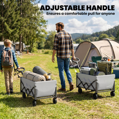Outsunny 60L Foldable Festival Trolley on Wheels, Collapsible Wagon Cart with Drop-Down Tailgate, Adjustable Handle, Grey