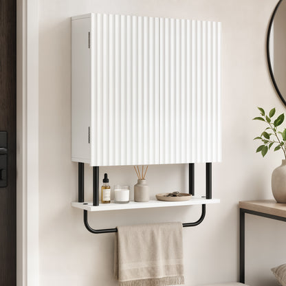 HOMCOM Bathroom Wall Cabinet Modern Space Saver Wall Mounted Cabinet Doors Storage White