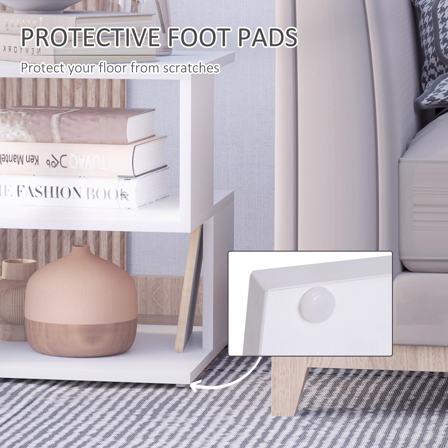 HOMCOM Side Table, Square Coffee Table, Modern End Table with 2 Tier Storage Shelves for Living Room, Bedroom, White