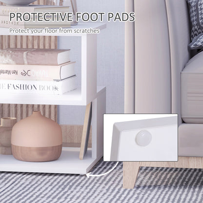HOMCOM Side Table, Square Coffee Table, Modern End Table with 2 Tier Storage Shelves for Living Room, Bedroom, White