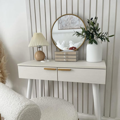 HOMCOM Elegant Dressing Table, with Round Mirror, 80 x 40 x 123 cm - White