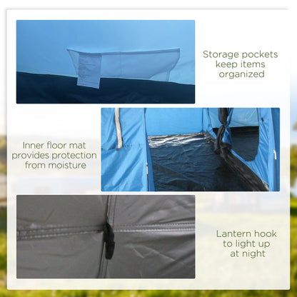 Outsunny 5-6 Man Camping Tent with 2 Room, Floor and Carry Bag - Blue