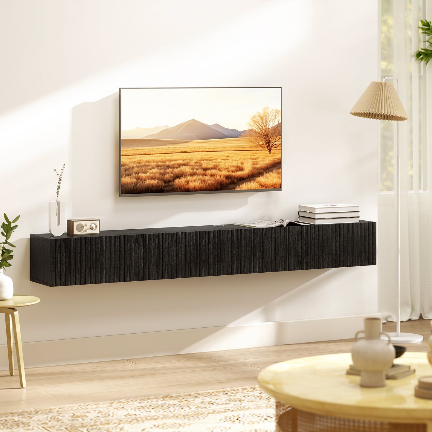 HOMCOM 180cm Floating TV Stand, Wall Mount TV Unit with Cable Management Hole, Fits up to 72" TV, Black