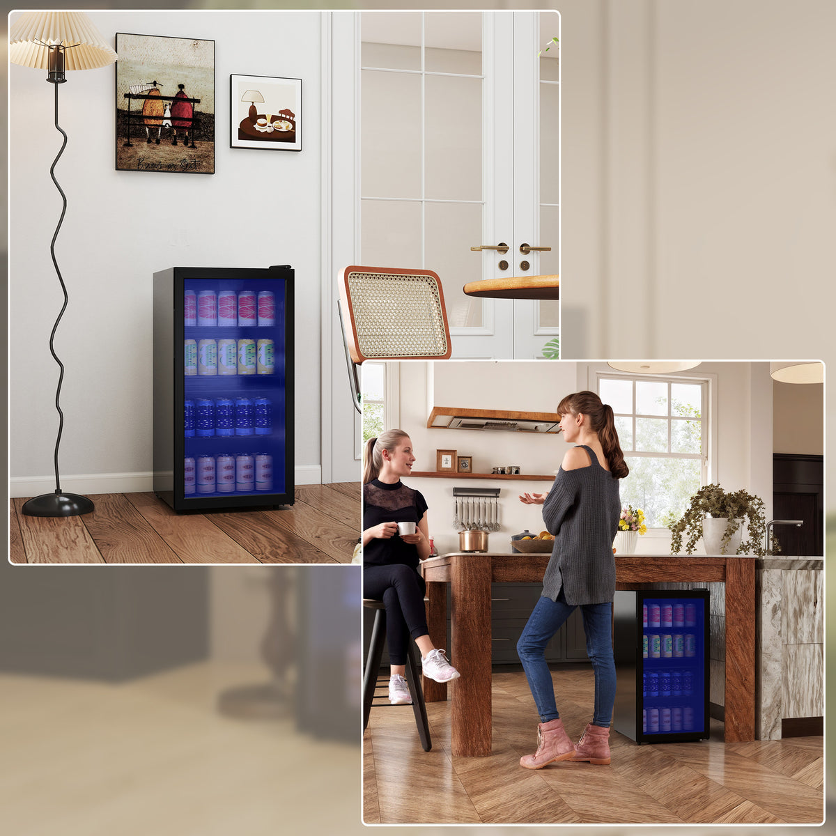 HOMCOM 93L Drinks Fridge, 115 Can Freestanding Beer Fridge with Glass Door, Adjustable Shelves, LED Light, for Beer Soda, Black