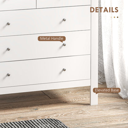 HOMCOM 5 Drawer Dresser for Bedroom, Modern Chest of Drawers, Wide Storage Unit for Living Room, Hallway, Closet, White