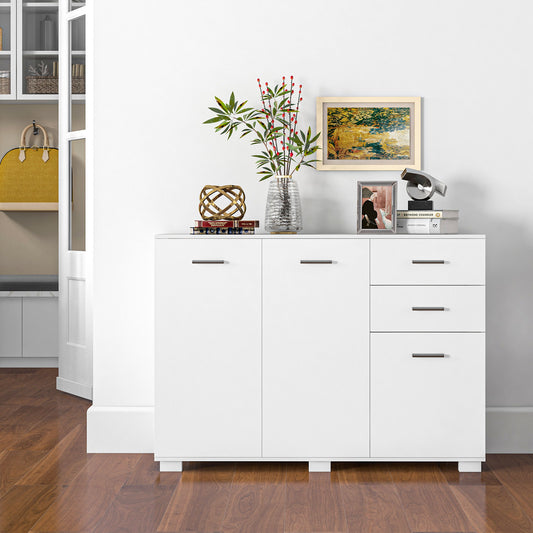 HOMCOM Sideboard, Modern Storage Cabinet with 2 Drawers, 3 Doors and Adjustable Shelves, Kitchen Cabinet, White