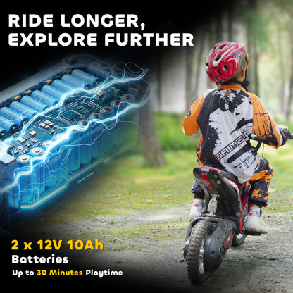 HOMCOM 24V Electric Motorbike 18km/h with Twist Grip Throttle, Enhanced Power and Extended Range - Red