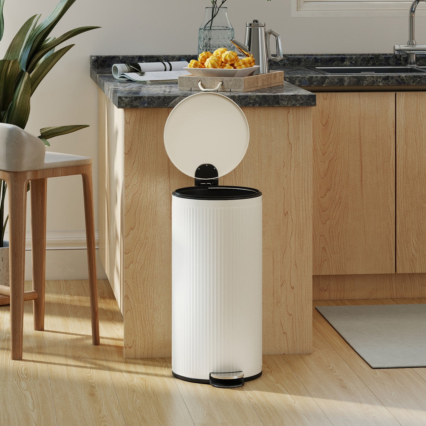 HOMCOM Kitchen Bin, 30 Litre Pedal Rubbish Bin with Removable Bucket, Cream--ChewyGames-ChewyGames