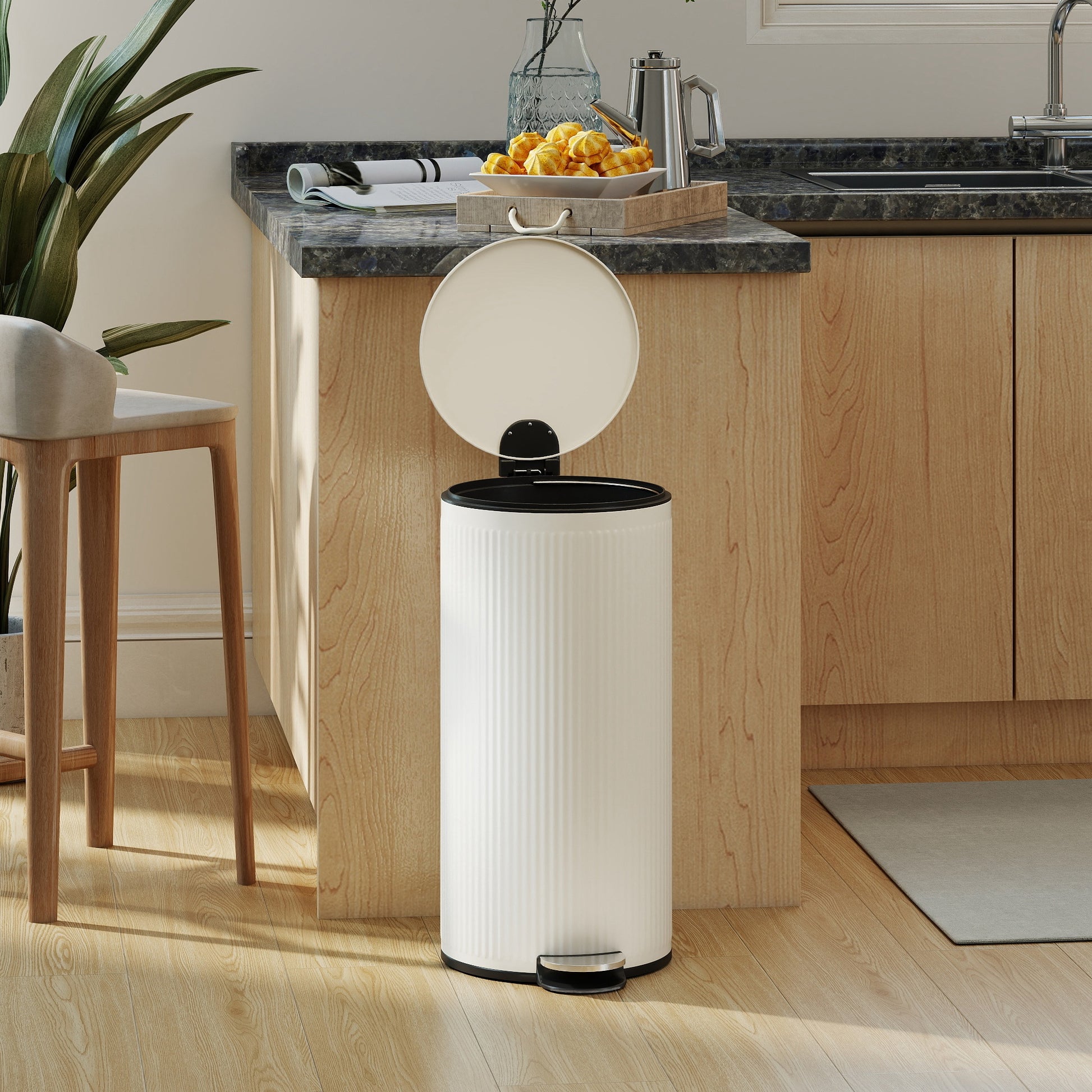 HOMCOM Kitchen Bin, 30 Litre Pedal Rubbish Bin with Removable Bucket, Cream--ChewyGames-ChewyGames